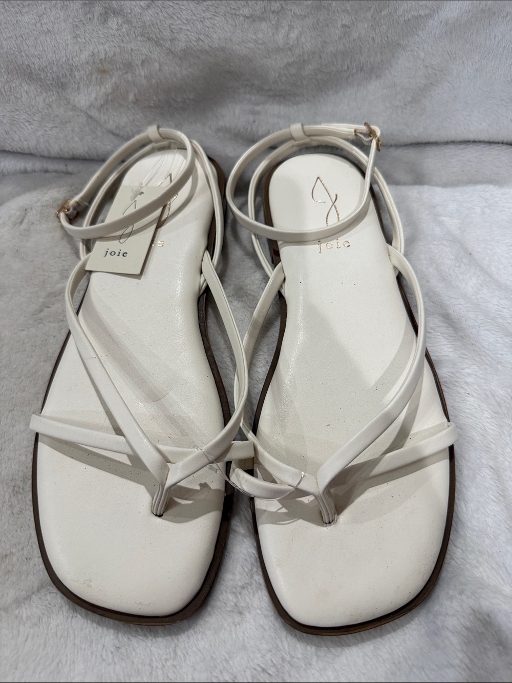 Joie White Minimalist Strappy Toe-Loop ankle StrapSandals